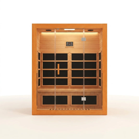 1 Person Extendable FAR Infrared Sauna for Home, Hemlock Wood Low EMF 6 Carbon Heaters Indoor Saunas with LED Lights, Bluetooth Speaker, Digital Control Panel, and Seating Bench — Studio Shot