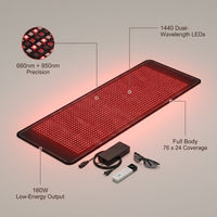 1440 Leds Red Infrared Light Therapy Mat 660Nm850Nm near Infrared Light Device Large Pad 76"X 24"For Body Pain Relief Power 160W — infographic