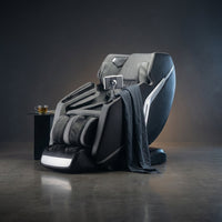 4D Deluxe Gray and Black Zero Gravity and Space Saving Faux Leather Heated Massage Chair with Sl-Track and Bluetooth — Studio Shot