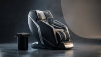 4D Deluxe Gray and Black Zero Gravity and Space Saving Faux Leather Heated Massage Chair with Sl-Track and Bluetooth — Lifestyle
