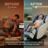 Blue Faux Leather Zero Gravity Recliner 3D Programmable Massage Chair — Before & After