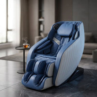 Blue Faux Leather Zero Gravity Recliner 3D Programmable Massage Chair — Studio Shot