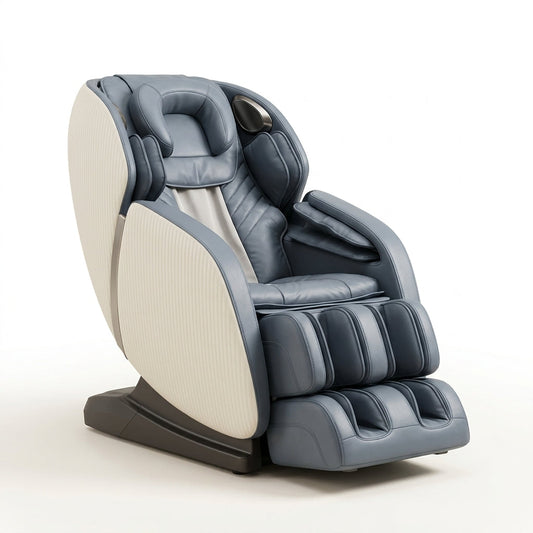 Blue Faux Leather Zero Gravity Recliner 3D Programmable Massage Chair — Studio Shot