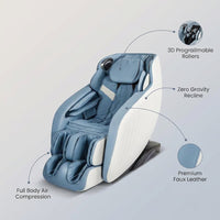 Blue Faux Leather Zero Gravity Recliner 3D Programmable Massage Chair — infographic