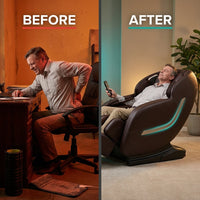 Massage Chair Built to Support Full Body Recovery, SL Track System, Zero Gravity Recline, Quad Roller Robot — Before & After